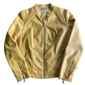 Kenneth Cole Faux Leather Mustard Yellow Motorcycle Jacket